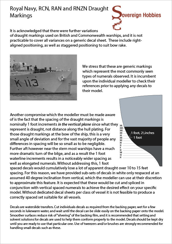 Royal Navy, RAN, RCN and RNZN Draught Marking Decals - 1/200 scale