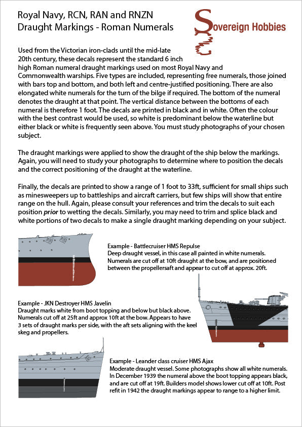 Royal Navy, RAN, RCN and RNZN Draught Marking Decals - 1/200 scale